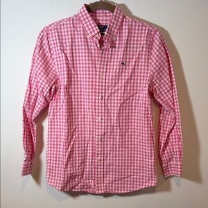 Vineyard Vines Boys Whale Shirt Gingham Button-Down Shirt Pink & White M(12-14)
